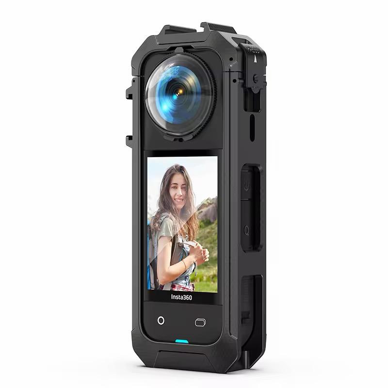 PV Coated Frame Cage for Insta 360 X5 Camera, Aircraft-Grade Protective Housing with Cold Shoe Mount, Lens Cap Kit