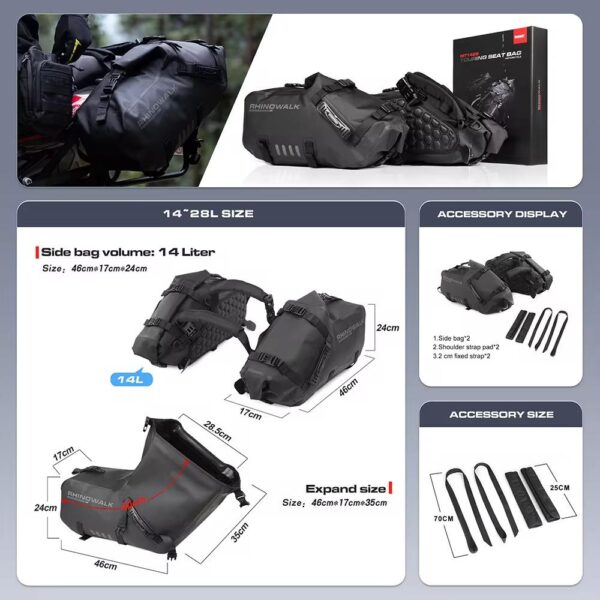 Rhinowalk 28 liter Waterproof Pannier Bag for Motorcycle Adventure High Quality Motorbike Saddle Drypack-Pair