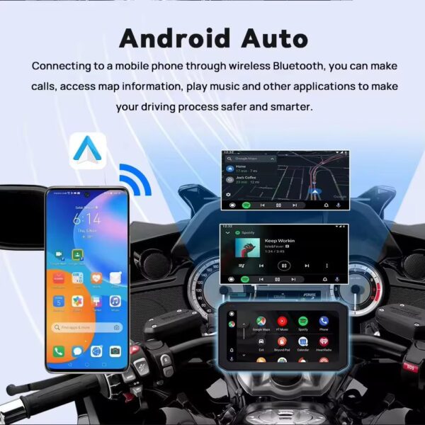 Motorcycle Carplay Screen 5 Inch GPS Navigation System with Wireless Carplay and Android Auto IP67 Waterproof Portable Screen Plug and Play with Bluetooth Navigation Software Upgrade Brightness Adjust
